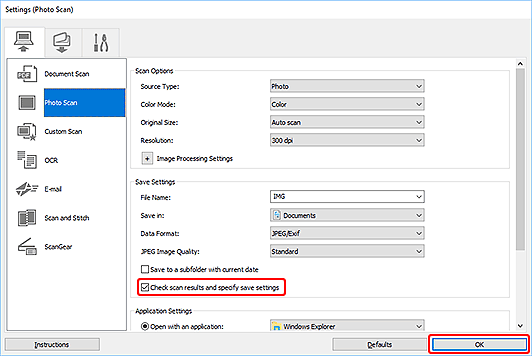 figure: Settings dialog box